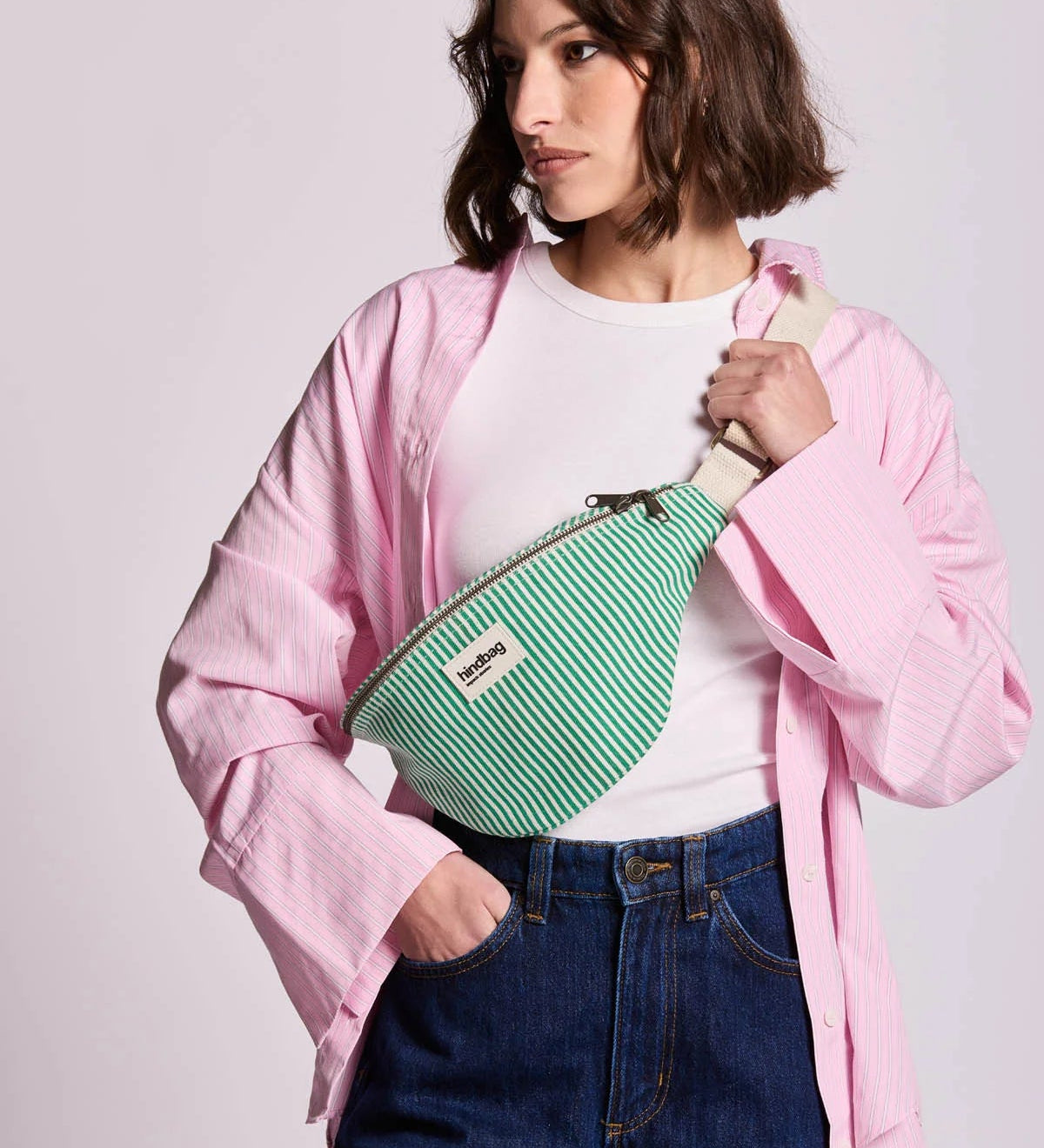 Crossbody ledvinka HINDBAG Olivia Green Stripes | Lavly.cz