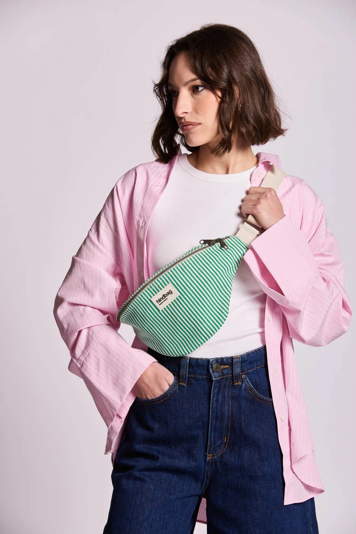 Crossbody ledvinka HINDBAG Olivia Green Stripes | Lavly.cz