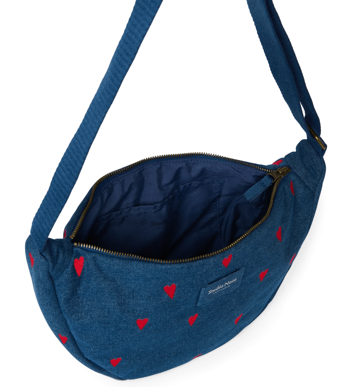 Crossbody ledvinka STUDIO NOOS Dark Blue Red Hearts Denim | Lavly.cz