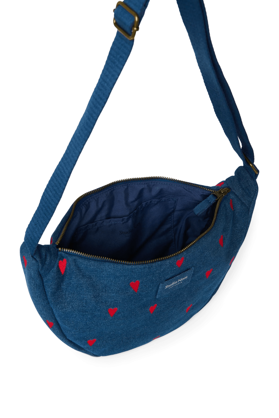 Crossbody ledvinka STUDIO NOOS Dark Blue Red Hearts Denim | Lavly.cz