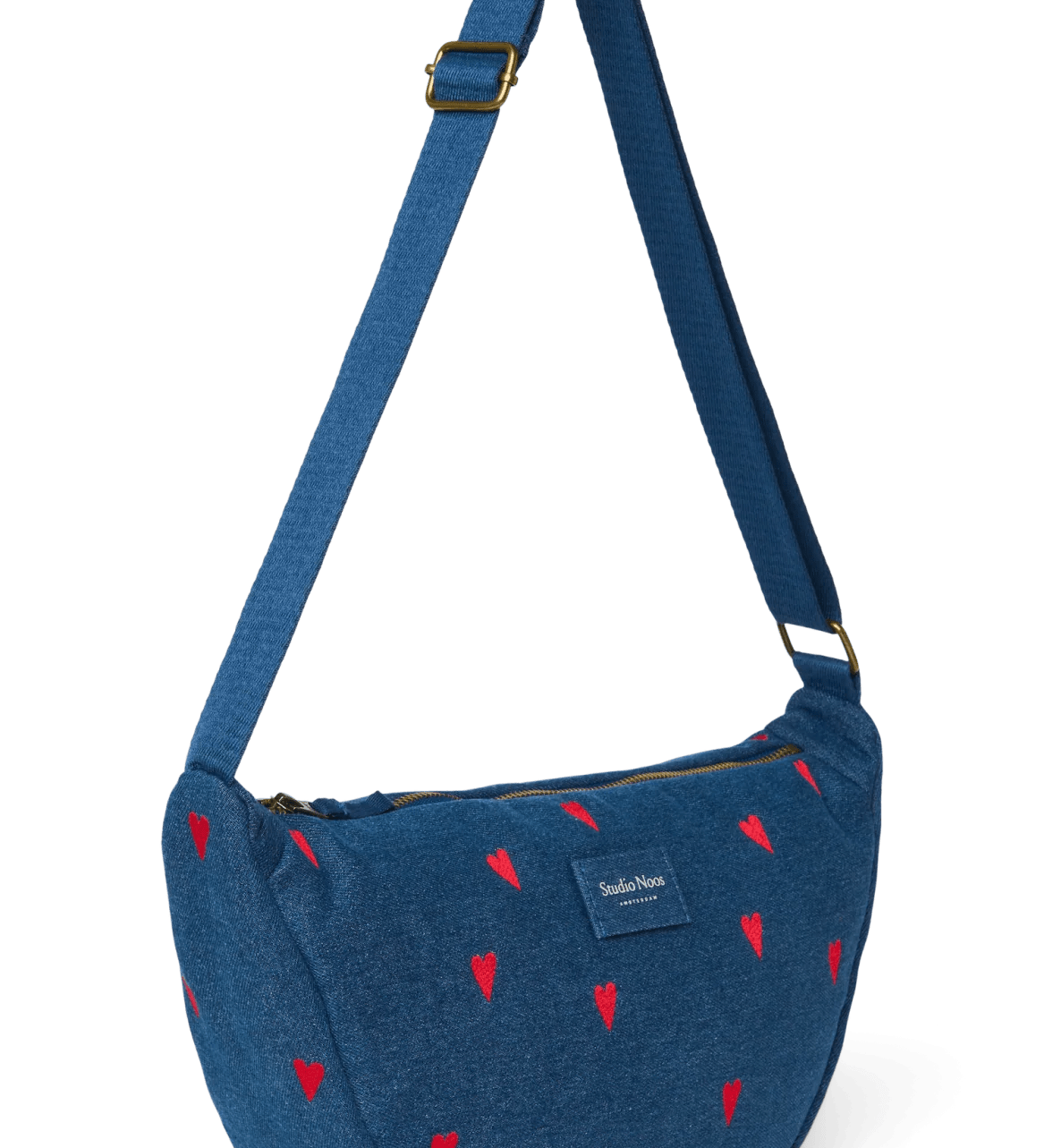 Crossbody ledvinka STUDIO NOOS Dark Blue Red Hearts Denim | Lavly.cz
