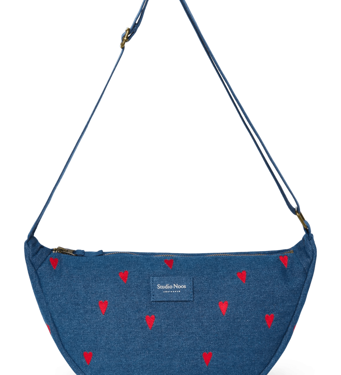Crossbody ledvinka STUDIO NOOS Dark Blue Red Hearts Denim | Lavly.cz