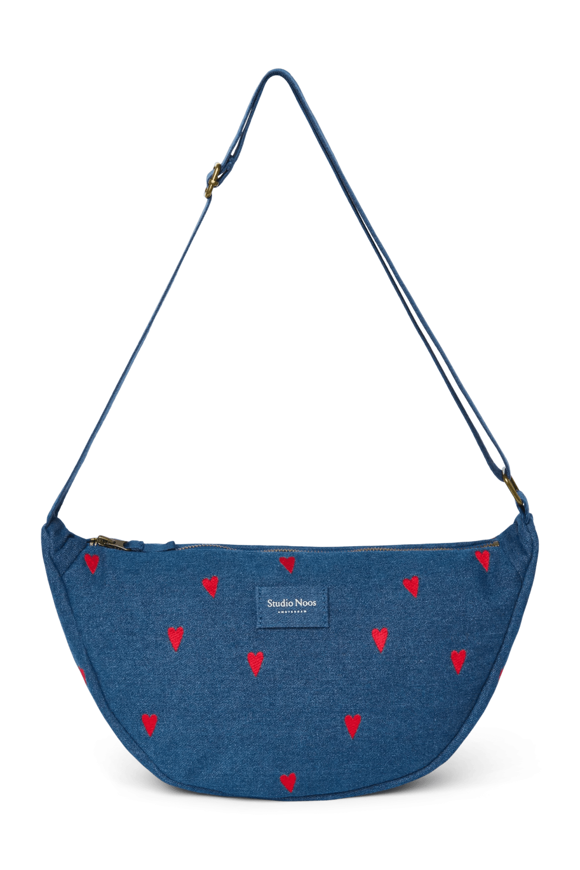 Crossbody ledvinka STUDIO NOOS Dark Blue Red Hearts Denim | Lavly.cz
