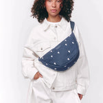Crossbody ledvinka STUDIO NOOS Dark Blue White Hearts Denim | Lavly.cz
