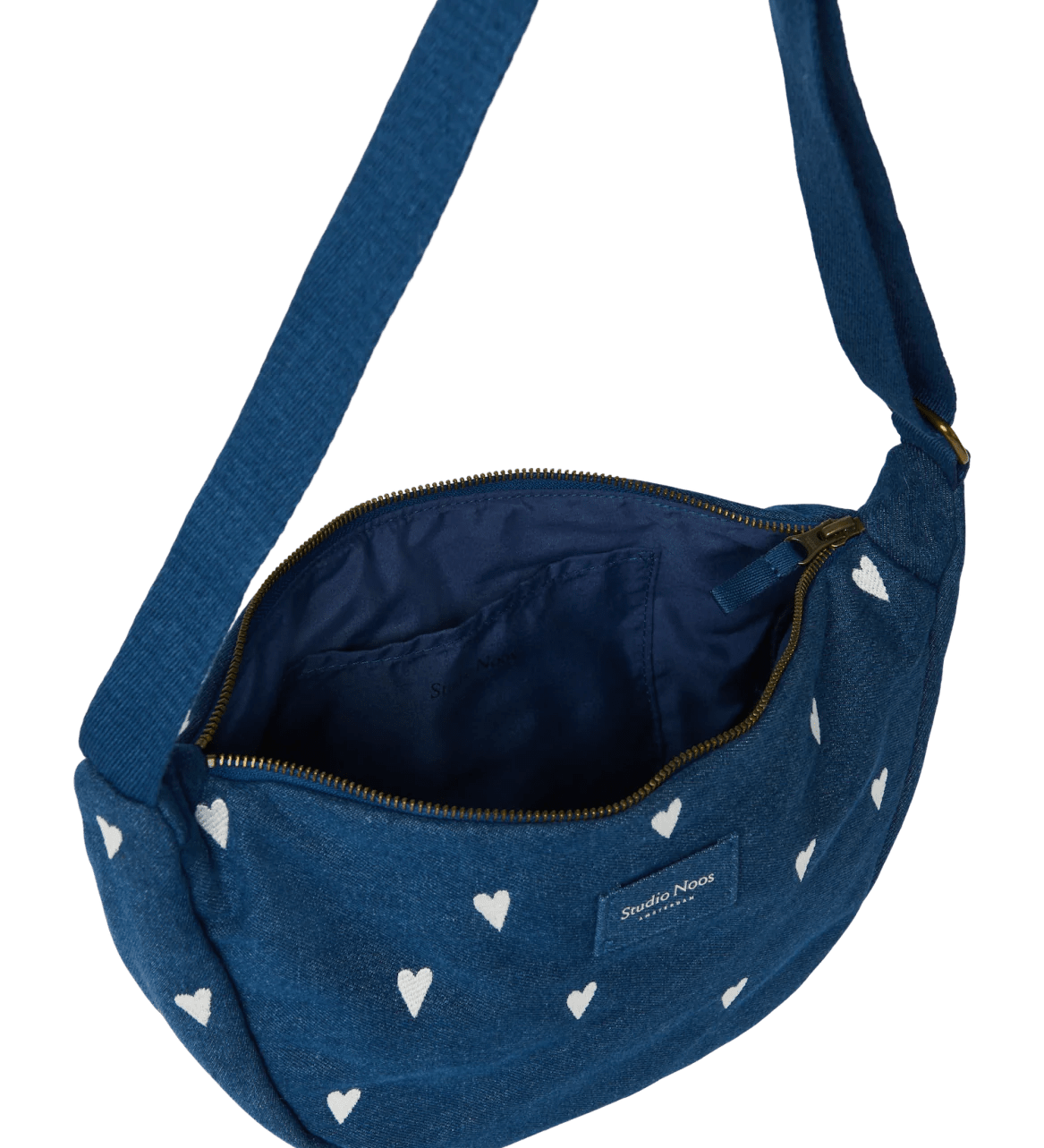 Crossbody ledvinka STUDIO NOOS Dark Blue White Hearts Denim | Lavly.cz