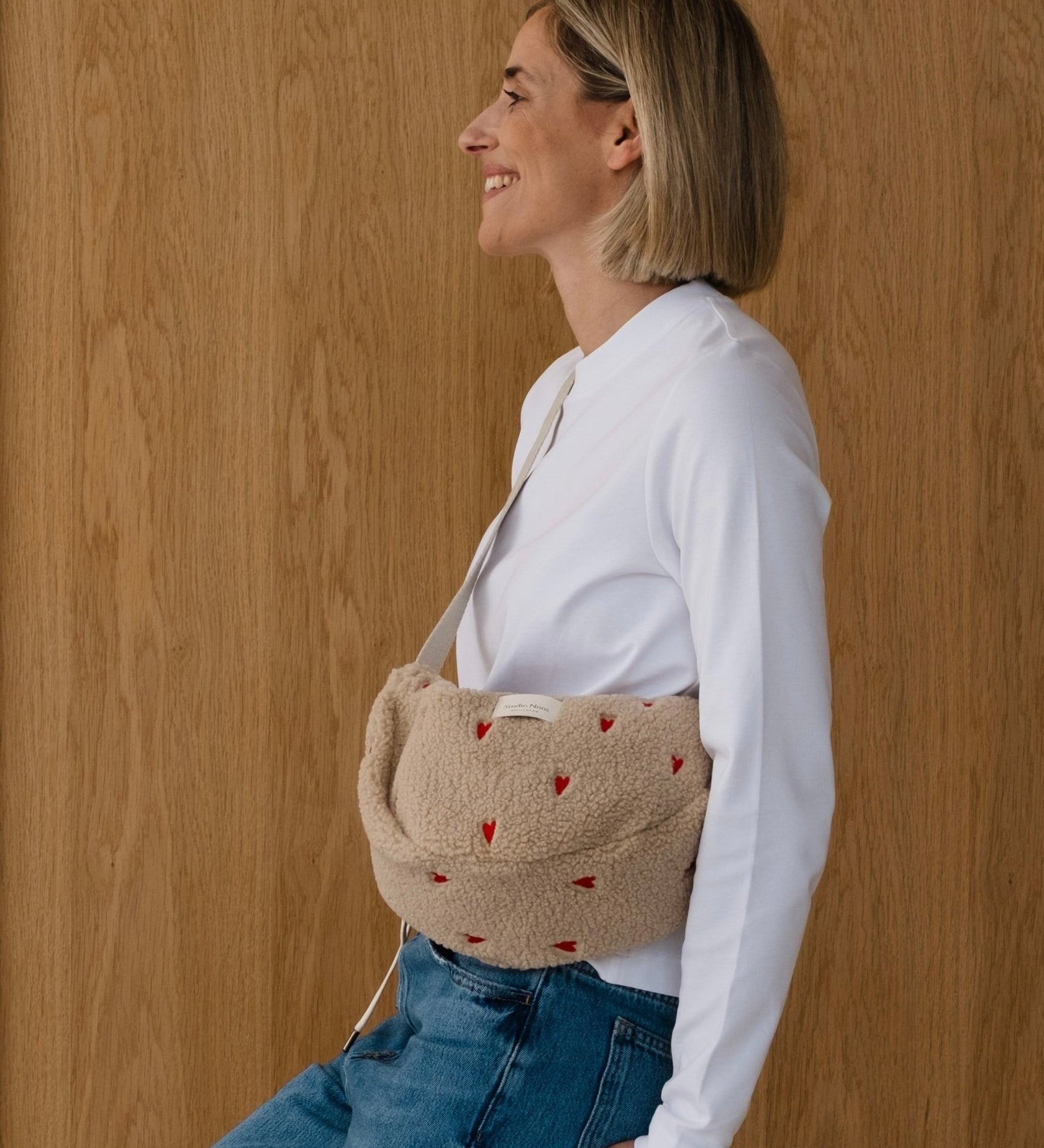 Crossbody ledvinka STUDIO NOOS Ecru Teddy Hearts | Stylové doplňky pro děti a ženy | Lavly.cz
