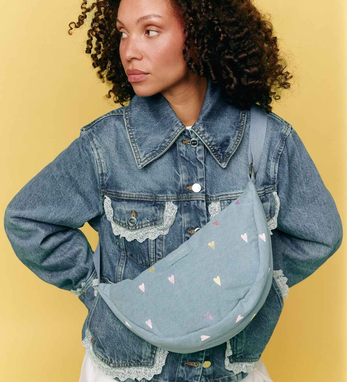 Crossbody ledvinka STUDIO NOOS Light Blue Hearts Denim | Lavly.cz