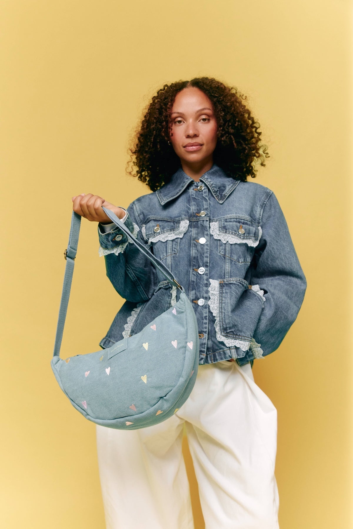 Crossbody ledvinka STUDIO NOOS Light Blue Hearts Denim | Lavly.cz