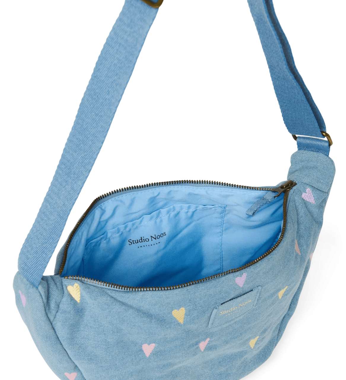Crossbody ledvinka STUDIO NOOS Light Blue Hearts Denim | Lavly.cz