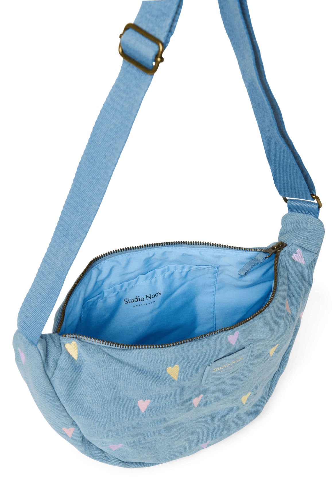 Crossbody ledvinka STUDIO NOOS Light Blue Hearts Denim | Lavly.cz