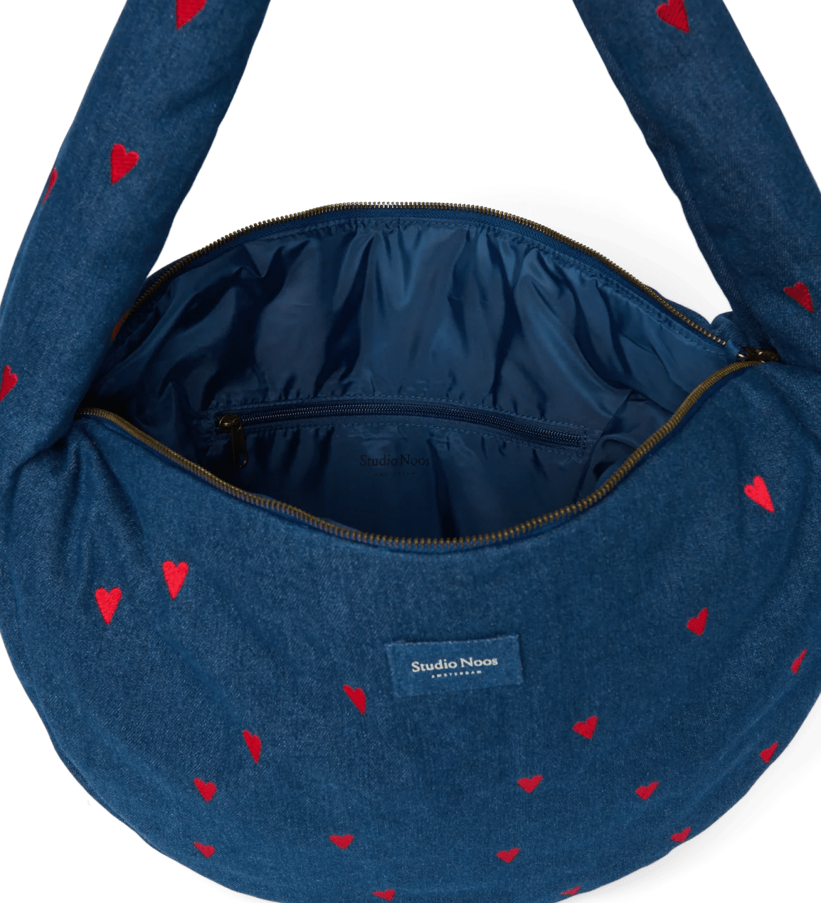 Crossbody taška STUDIO NOOS Dark Blue Red Hearts Denim | Lavly.cz