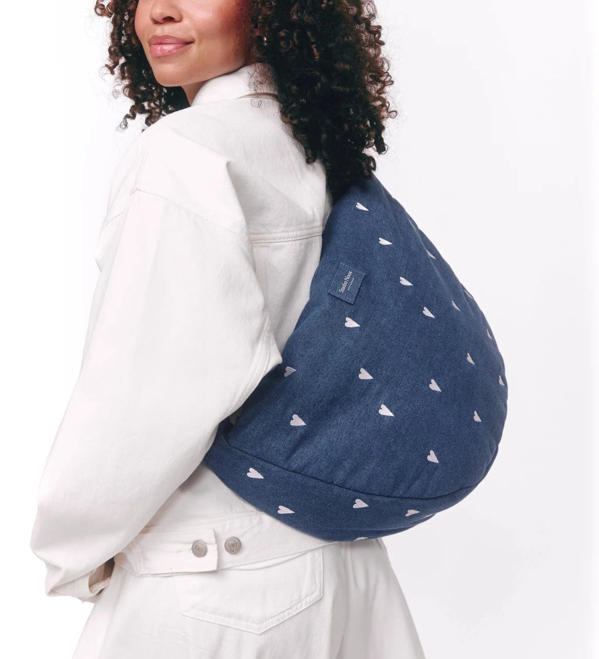 Crossbody taška STUDIO NOOS Dark Blue White Hearts Denim | Lavly.cz