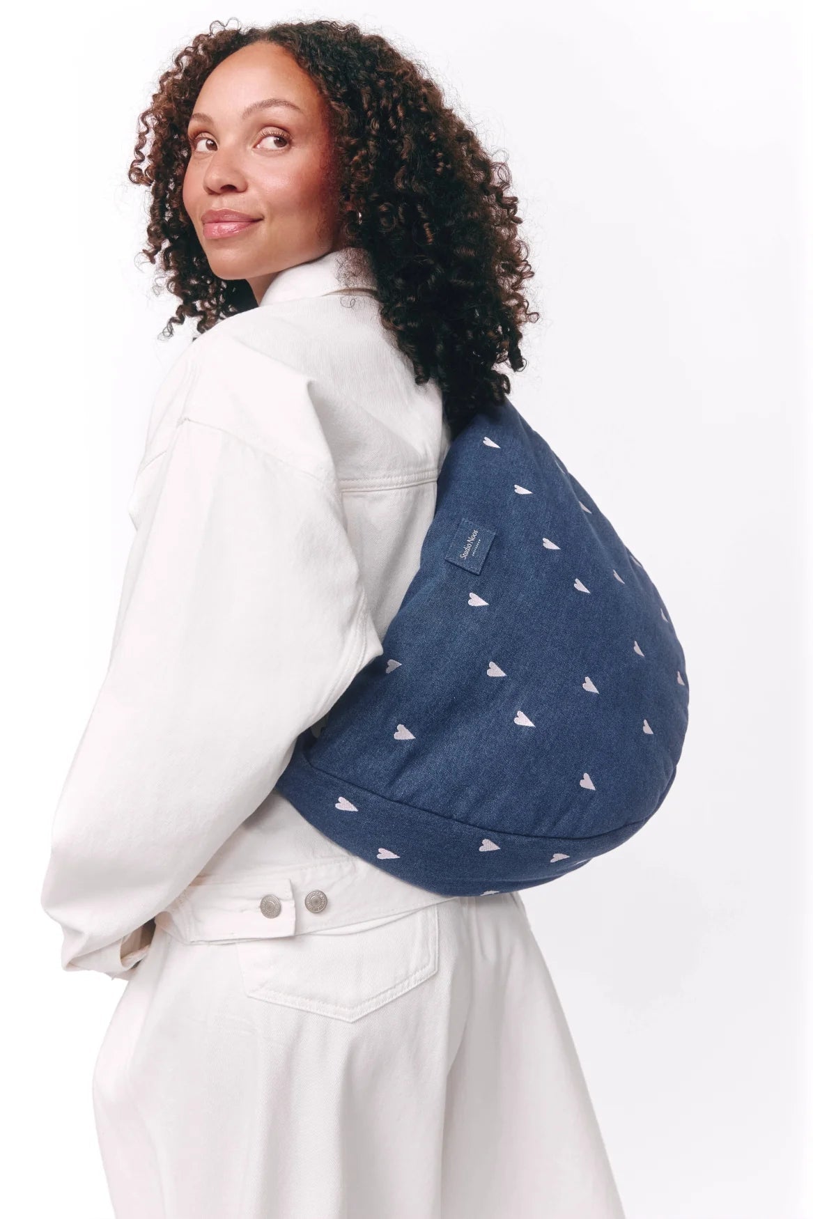 Crossbody taška STUDIO NOOS Dark Blue White Hearts Denim | Lavly.cz