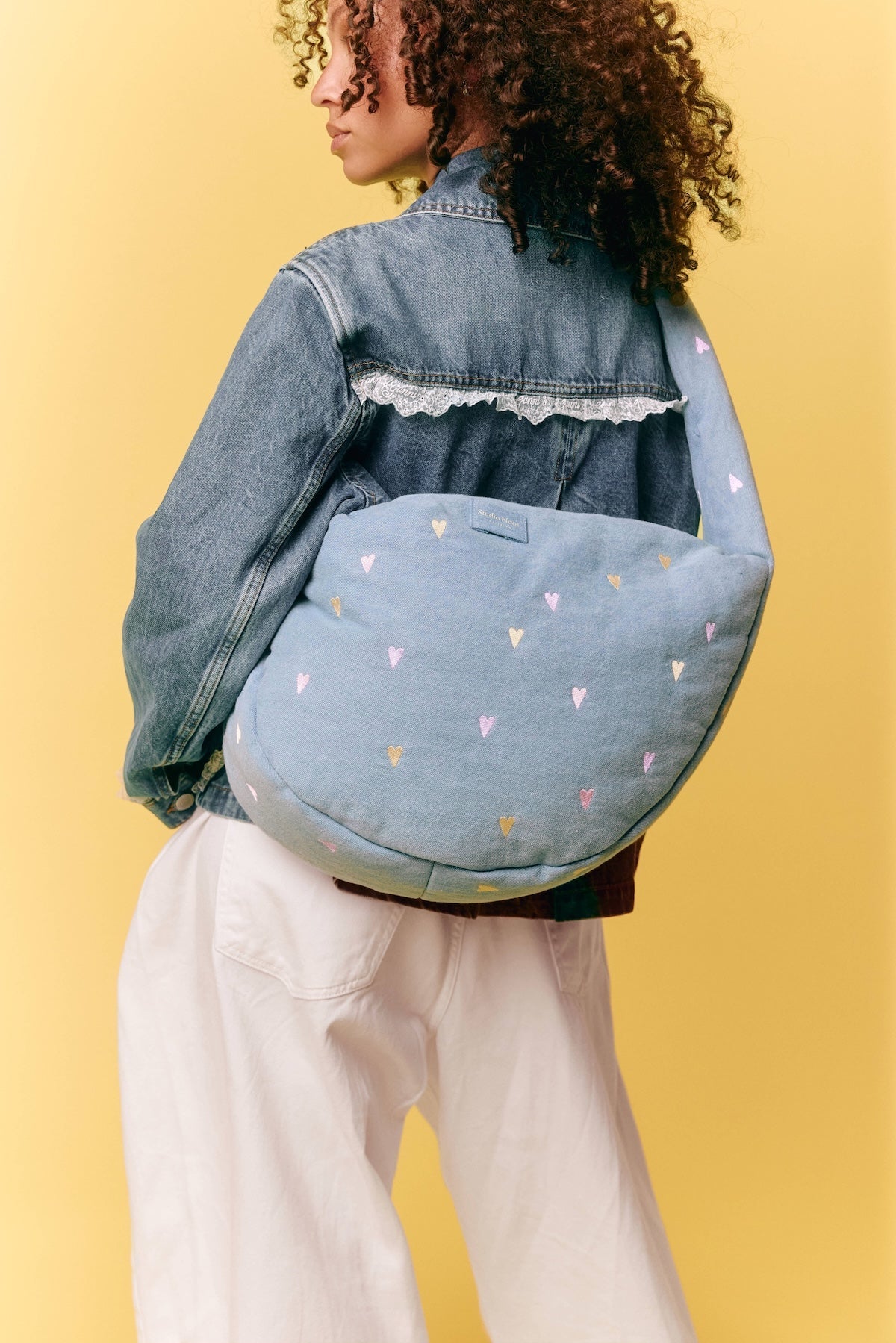 Crossbody taška STUDIO NOOS Light Blue Hearts Denim | Lavly.cz
