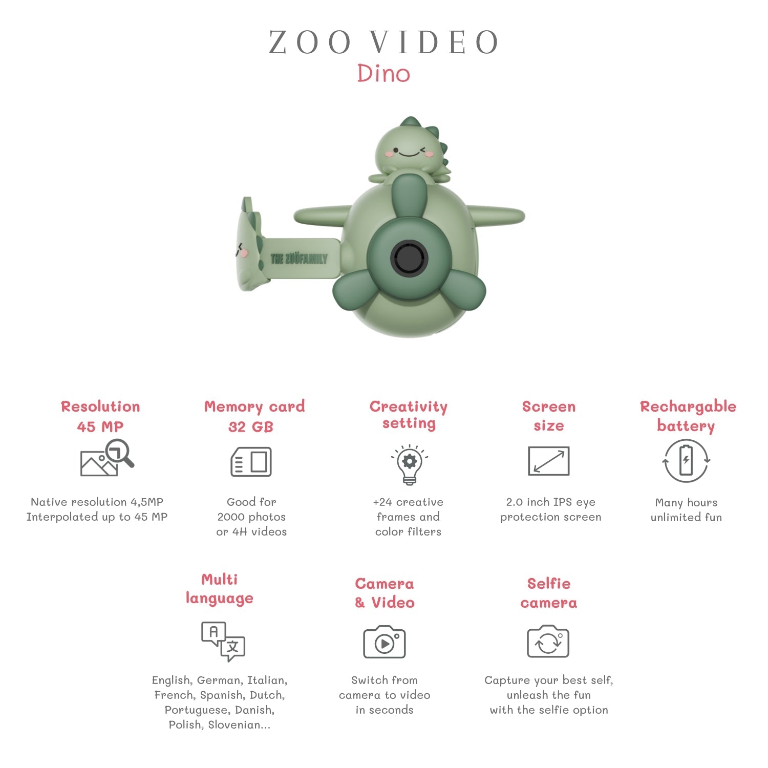 Dětská digitální kamera ZOOFAMILY Zoo Video Dino Green | Lavly.cz