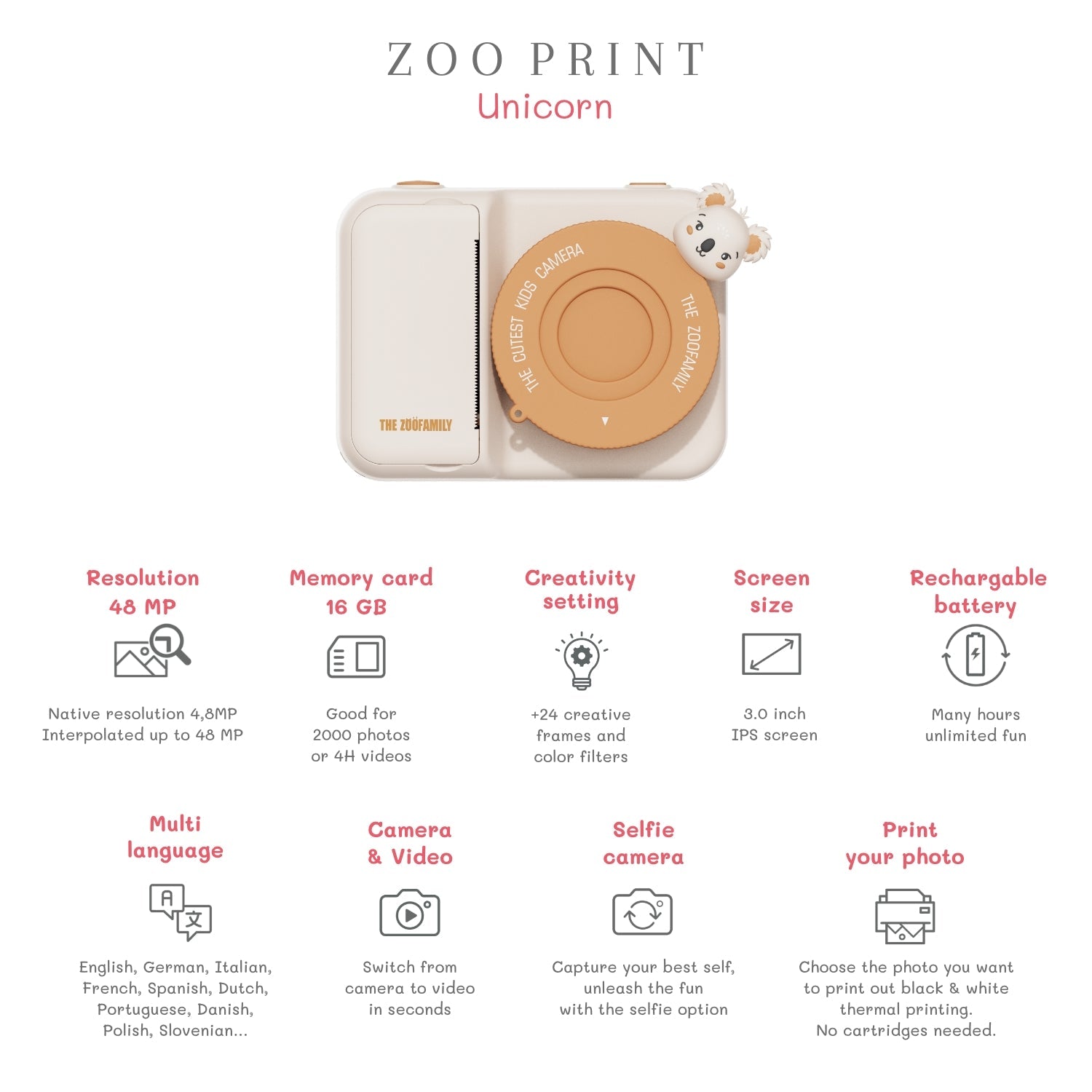 Dětský digitální foťák s tiskem fotek ZOOFAMILY Zoo Print Koala | Lavly.cz