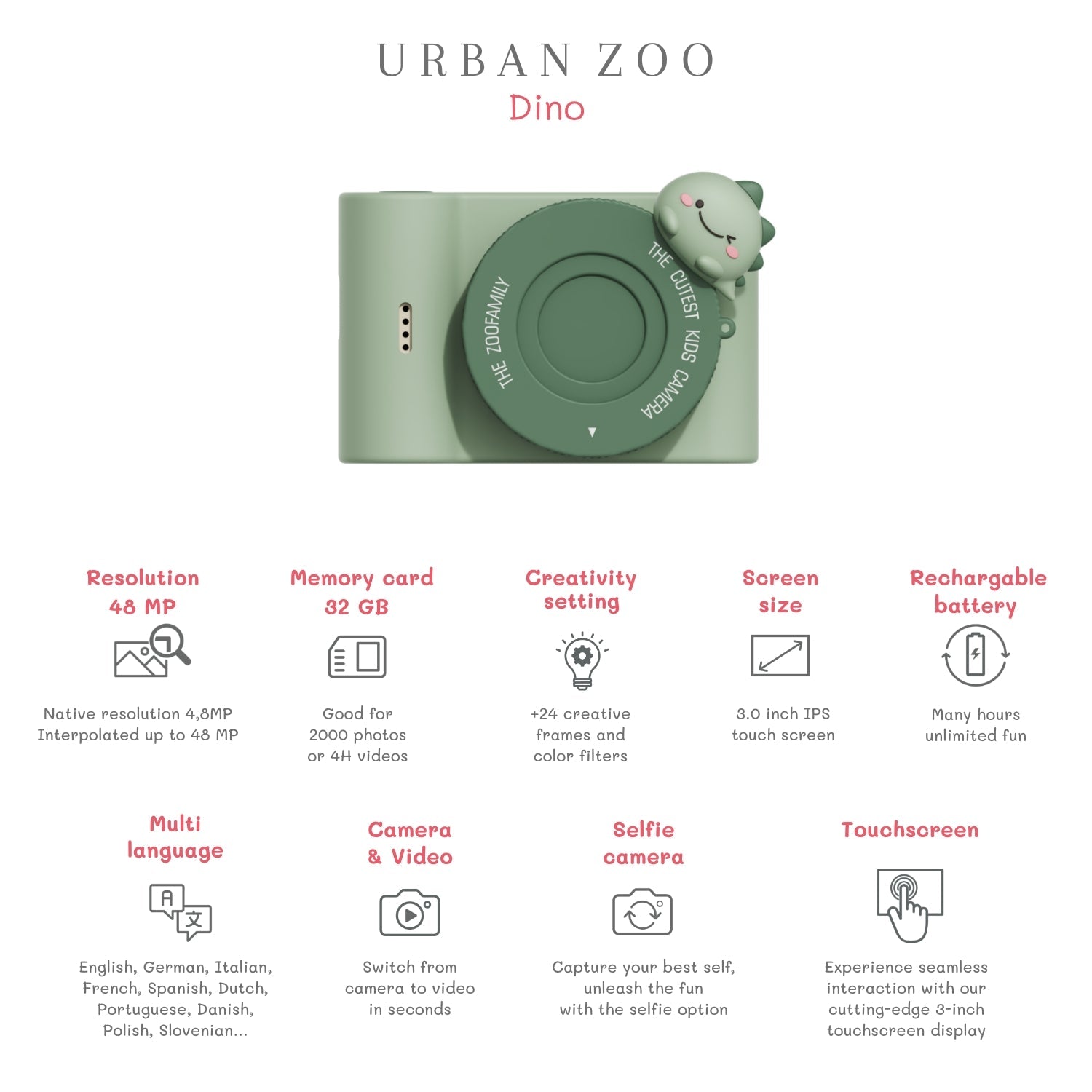 Dětský digitální foťák ZOOFAMILY Urban Zoo Dino Green | Stylové doplňky pro děti a ženy | Lavly.cz