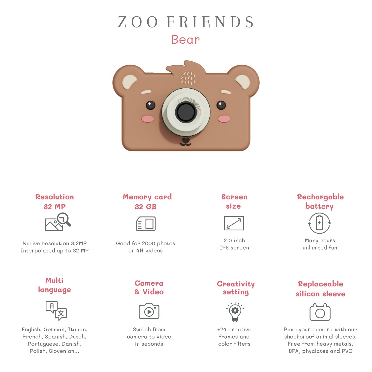 Dětský digitální foťák ZOOFAMILY Zoofriends Bear | Lavly.cz