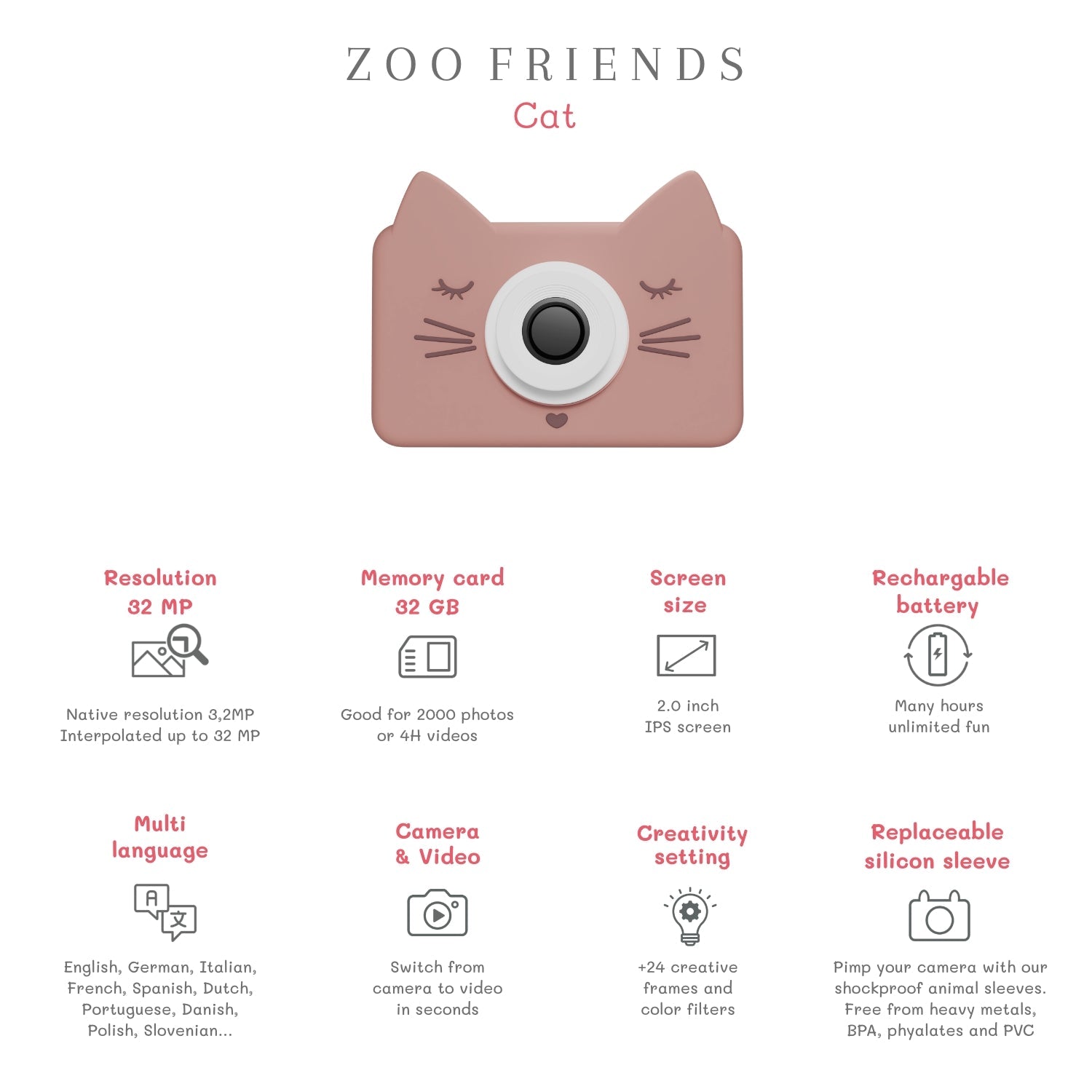 Dětský digitální foťák ZOOFAMILY Zoofriends Cat | Stylové doplňky pro děti a ženy | Lavly.cz