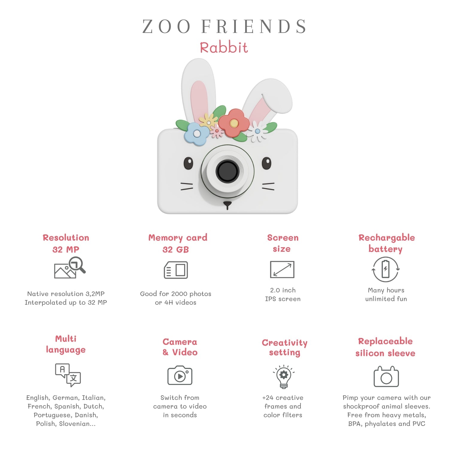 Dětský digitální foťák ZOOFAMILY Zoofriends Rabbit Flowers | Lavly.cz