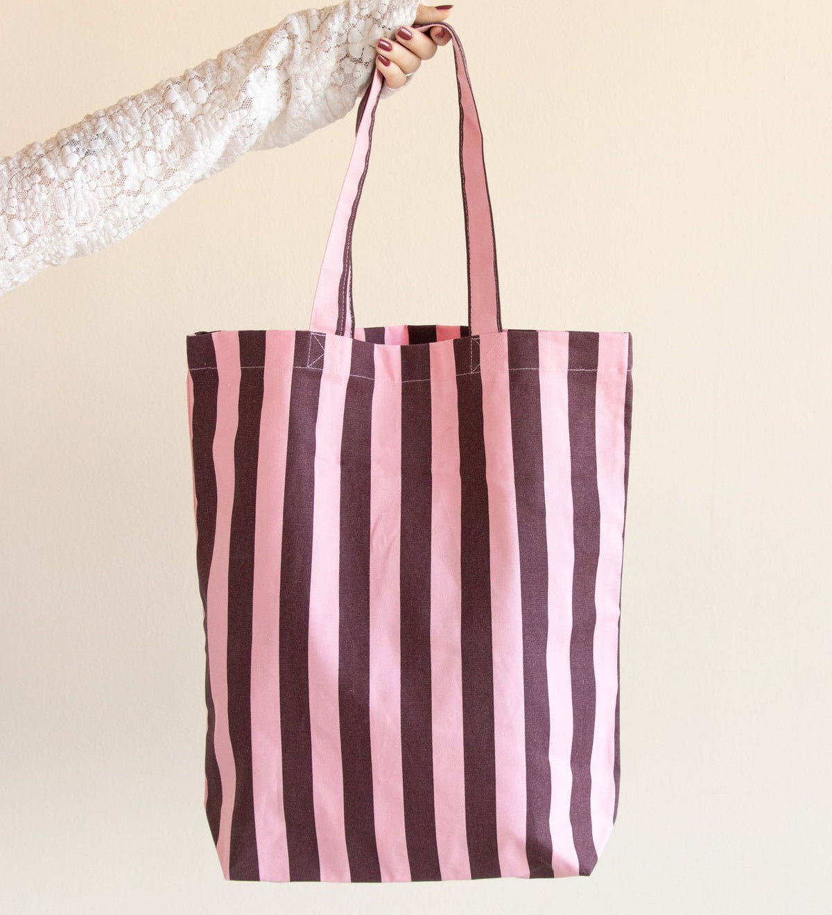 Plátěná taška TINNE+MIA Stripes Chocolate + Bubblegum | Lavly.cz