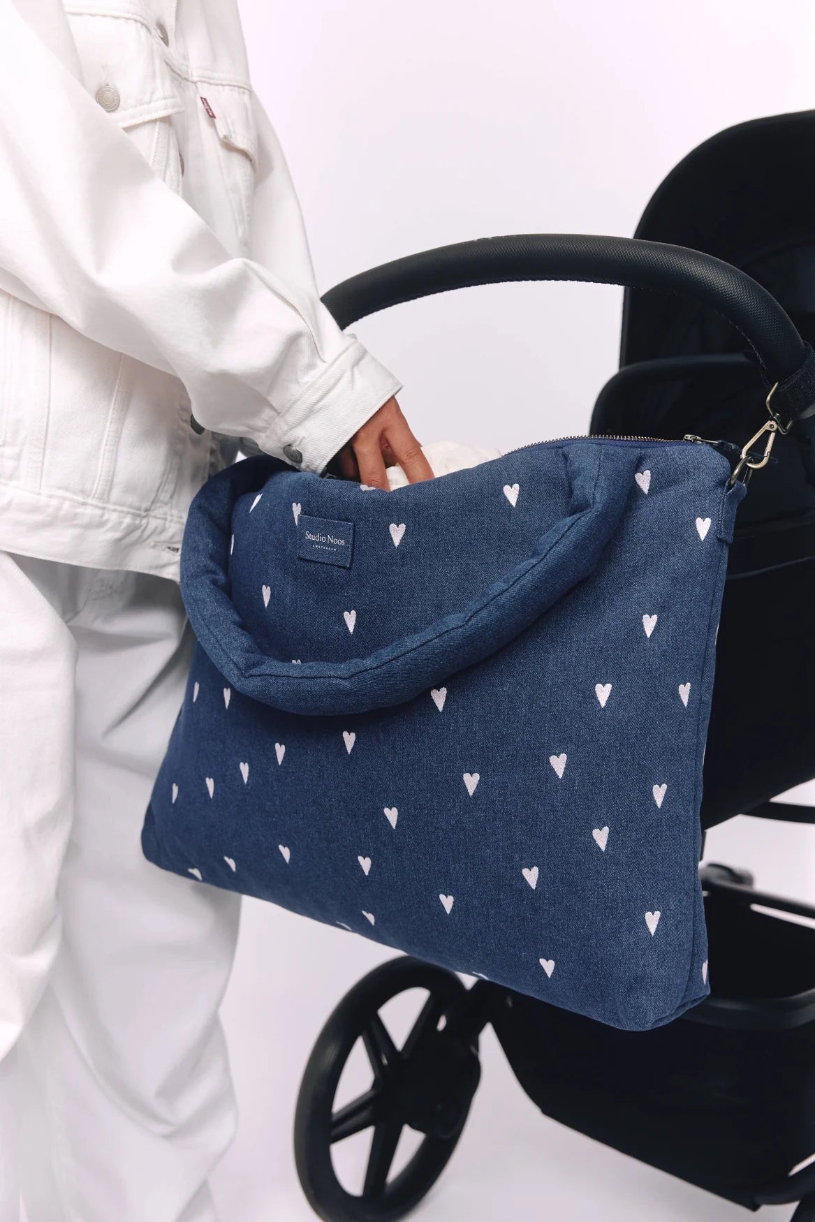 Přebalovací taška STUDIO NOOS Dark Blue White Hearts Denim | Lavly.cz