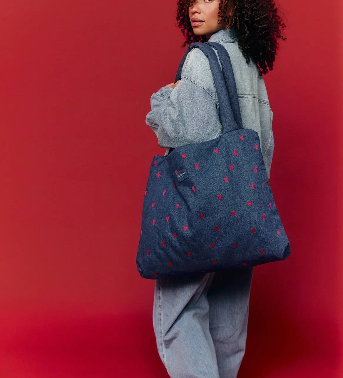 Taška Mom Bag STUDIO NOOS Dark Blue Red Hearts Denim | Lavly.cz