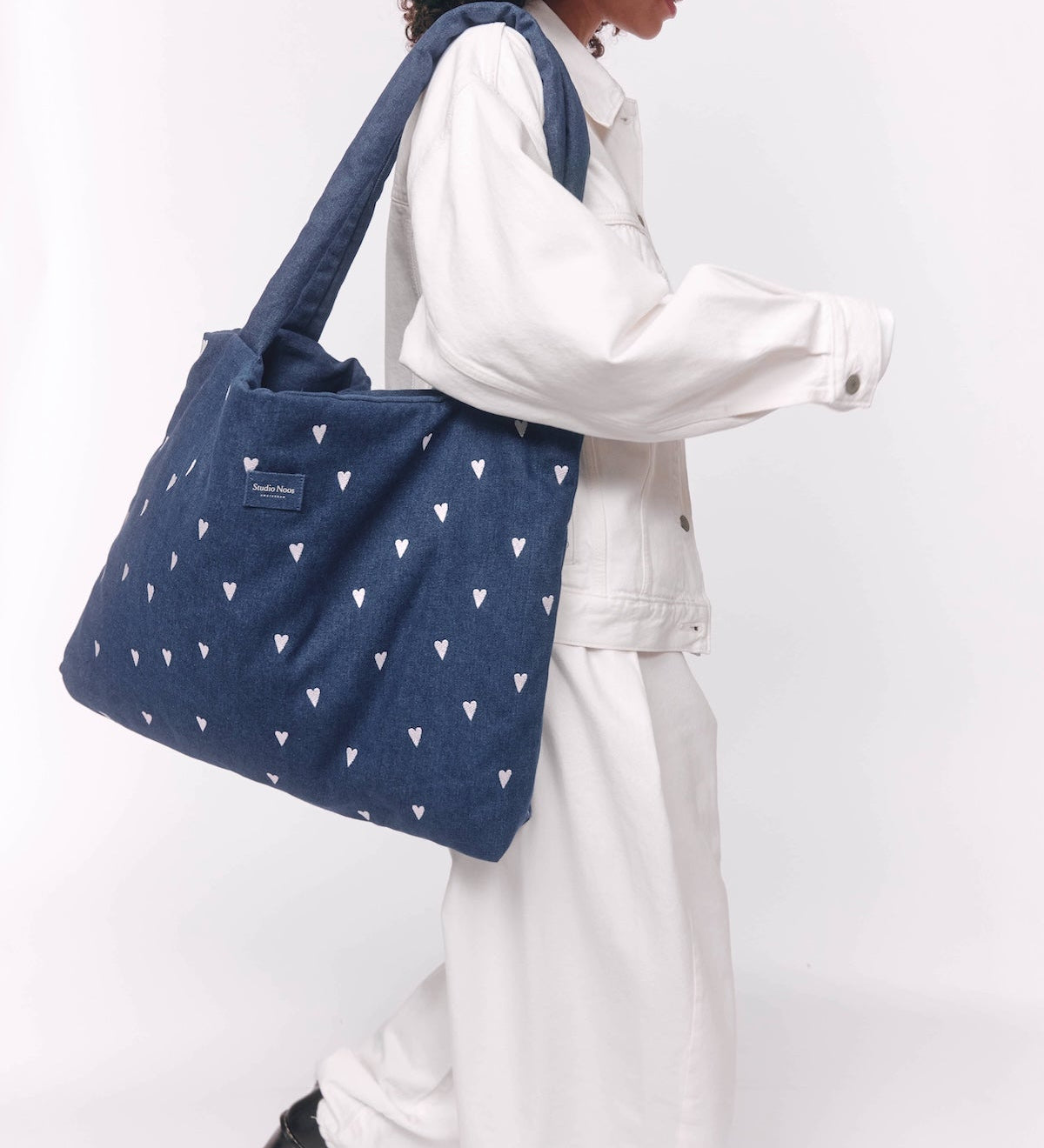Taška Mom Bag STUDIO NOOS Dark Blue White Hearts Denim | Lavly.cz