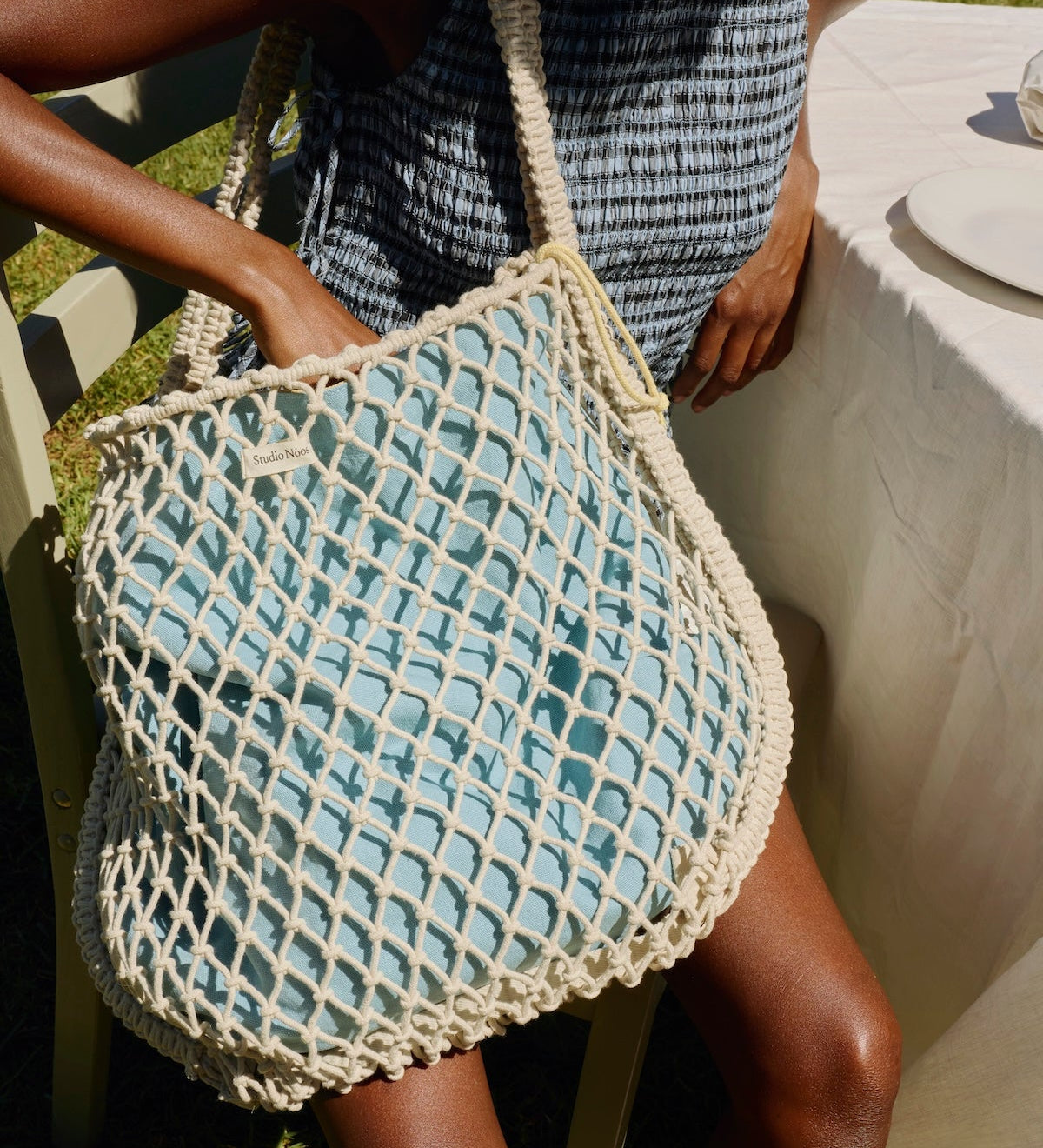 Taška Mom Bag STUDIO NOOS Macrame Natural Blue - Yellow | Lavly.cz