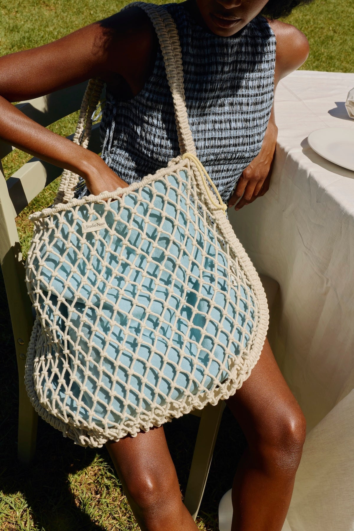 Taška Mom Bag STUDIO NOOS Macrame Natural Blue - Yellow | Lavly.cz