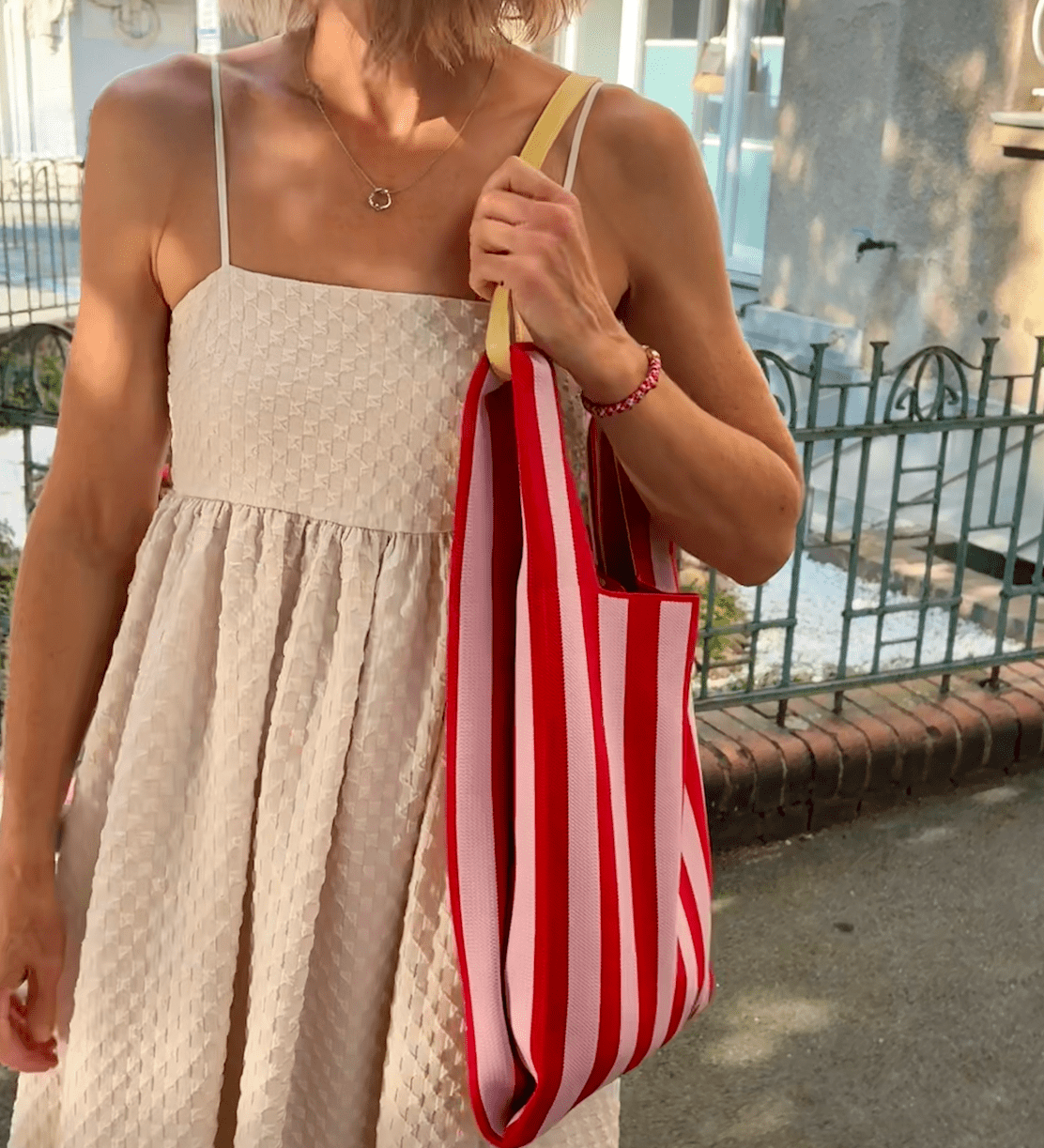 Taška THE STICKY SIS CLUB Knitted Stripes Cerise + Ballet | Lavly.cz