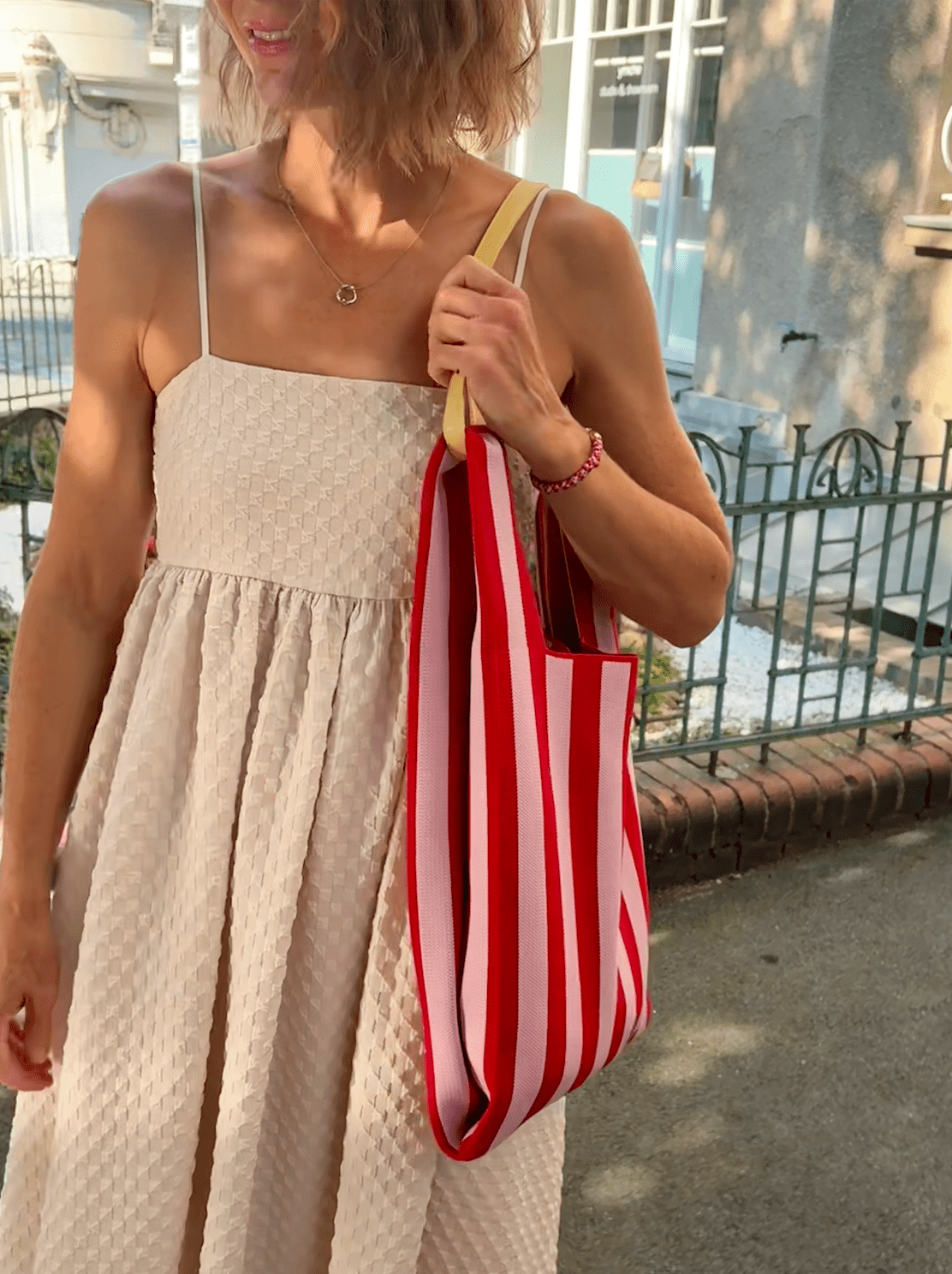 Taška THE STICKY SIS CLUB Knitted Stripes Cerise + Ballet | Lavly.cz