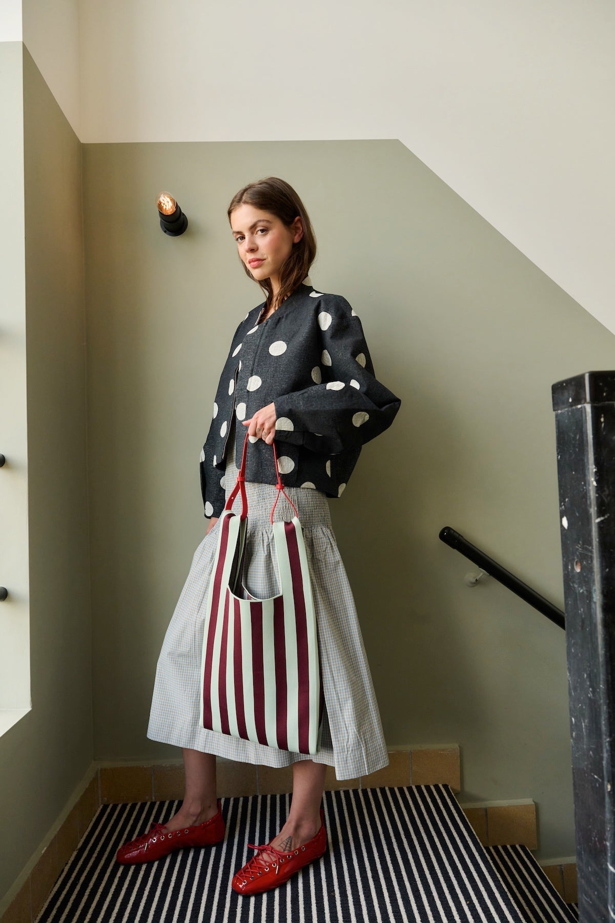 Taška THE STICKY SIS CLUB Knitted Stripes Mist + Fig | Lavly.cz