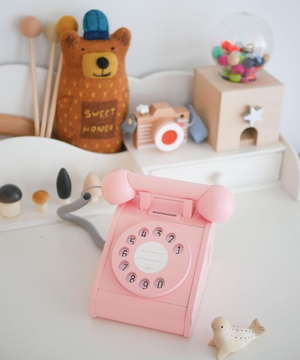 Dřevěný retro-telefon - Růžový