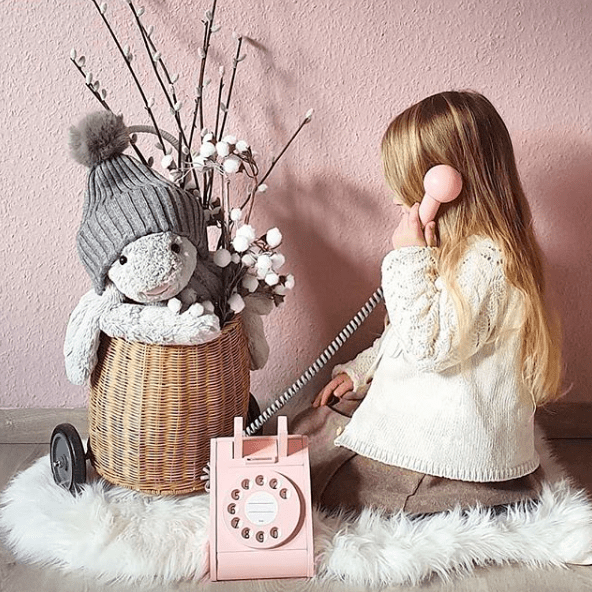 Dřevěný retro - telefon - Růžový | Stylové doplňky pro děti a ženy | Lavly.cz