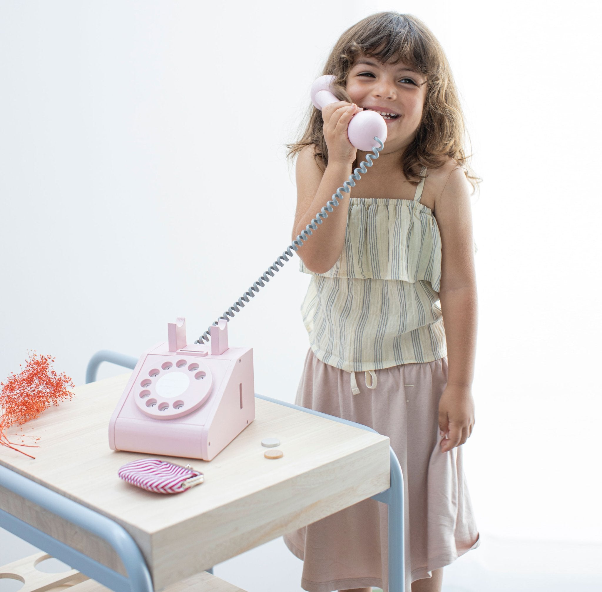 Dřevěný retro - telefon - Růžový | Stylové doplňky pro děti a ženy | Lavly.cz