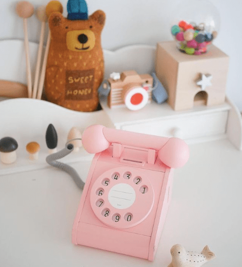 Dřevěný retro - telefon - Růžový | Stylové doplňky pro děti a ženy | Lavly.cz