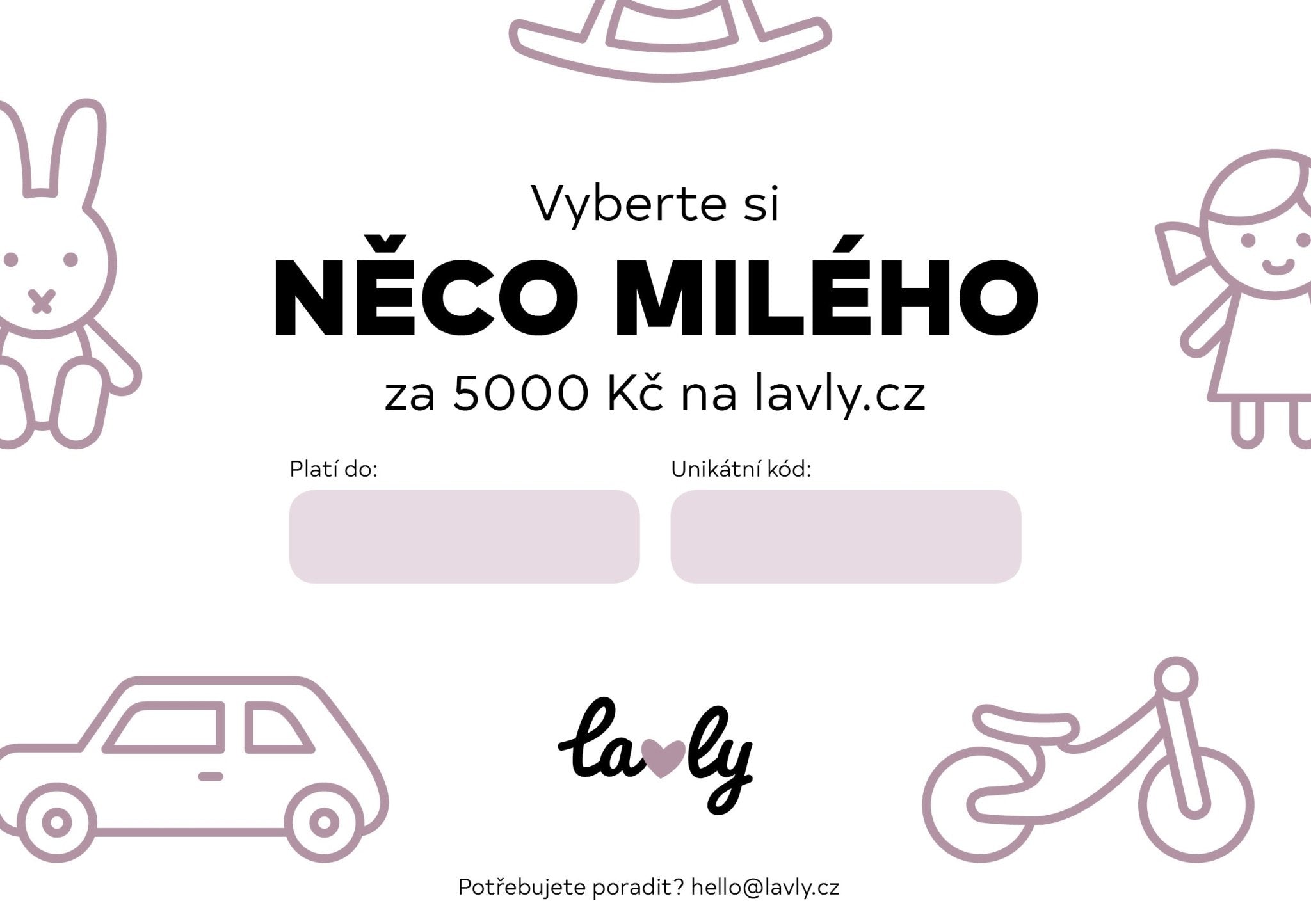 Online dárkový poukaz na Lavly za 5000 Kč | Stylové doplňky pro děti a ženy | Lavly.cz